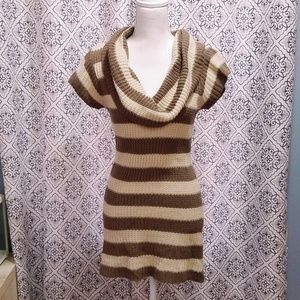 Brown and Tan Striped Sweater Dress Turtle Neck